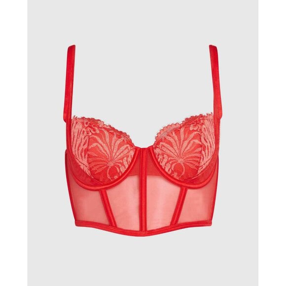 NWT La Senza Corset lace Bustier Sexy Padded Lined Bra Cayenne Red All Sz S-XL+ - Picture 1 of 16